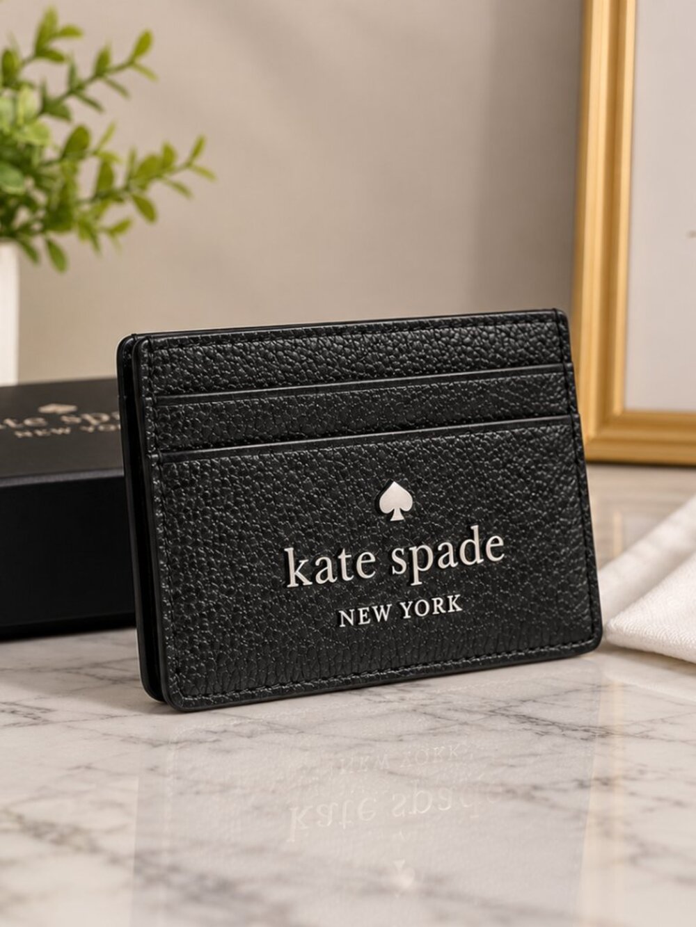 Kate Spade New York Black Pebbled Leather Card Holder 7 Slots NWT